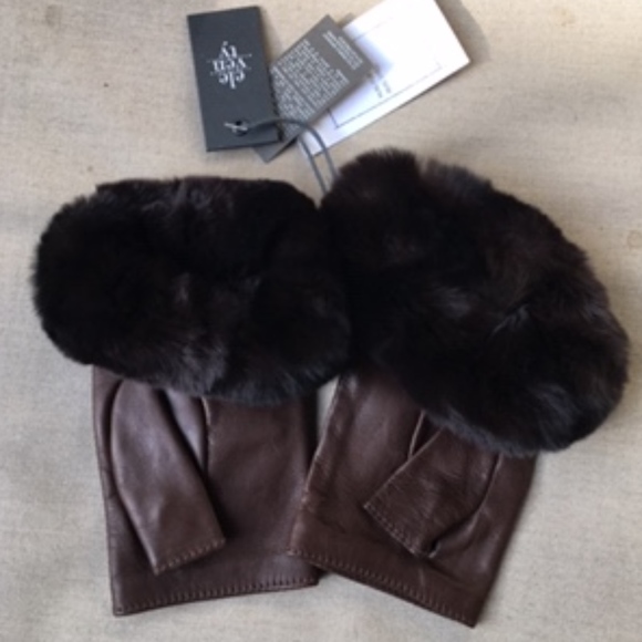 ELEVENTY FUR TRIMED LEATHER GLOVES